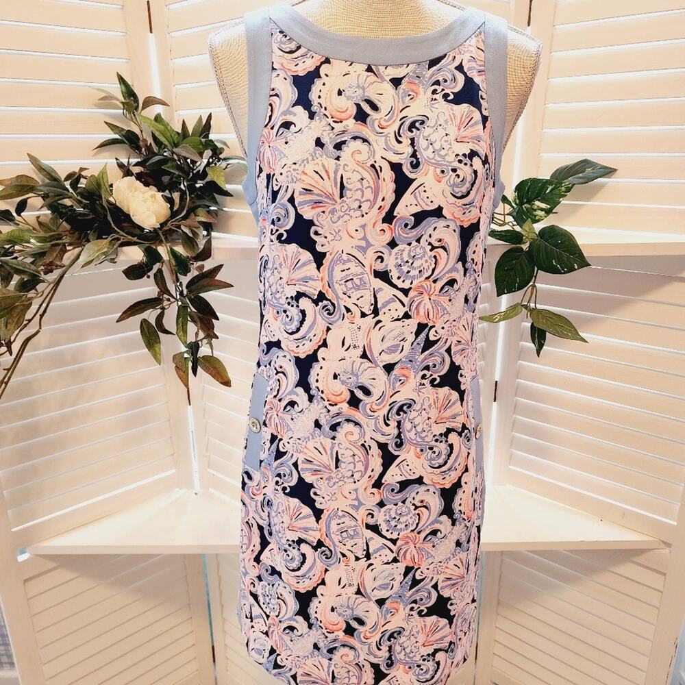 LILLY PULITZER SLEEVELESS PERIWINKLE BLUE / PINK WITH BOW CLOSURE SIZE 2